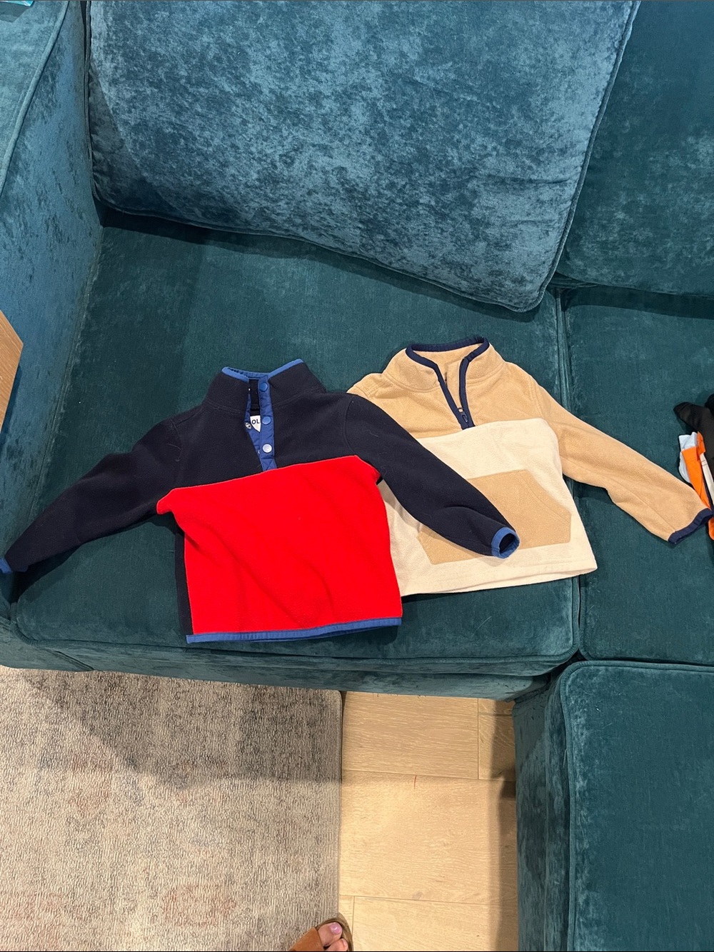 OshKosh B'gosh Colorblock Fleece Pullovers in Red, Navy & Beige